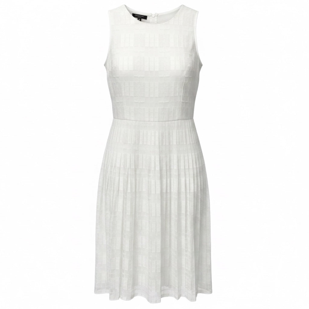 Lafayette 148 New York White Grid Pattern Sleeveless Midi Dress
