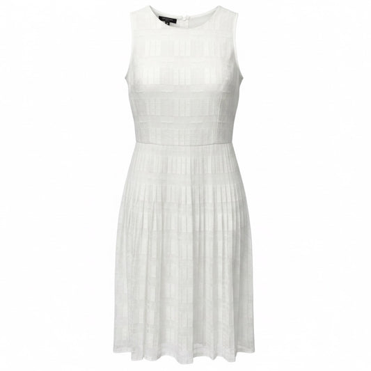 Lafayette 148 New York White Grid Pattern Sleeveless Midi Dress