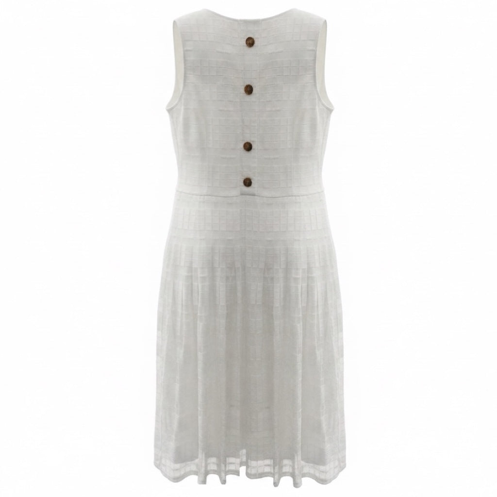 Lafayette 148 New York White Grid Pattern Sleeveless Midi Dress