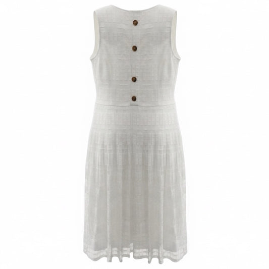 Lafayette 148 New York White Grid Pattern Sleeveless Midi Dress