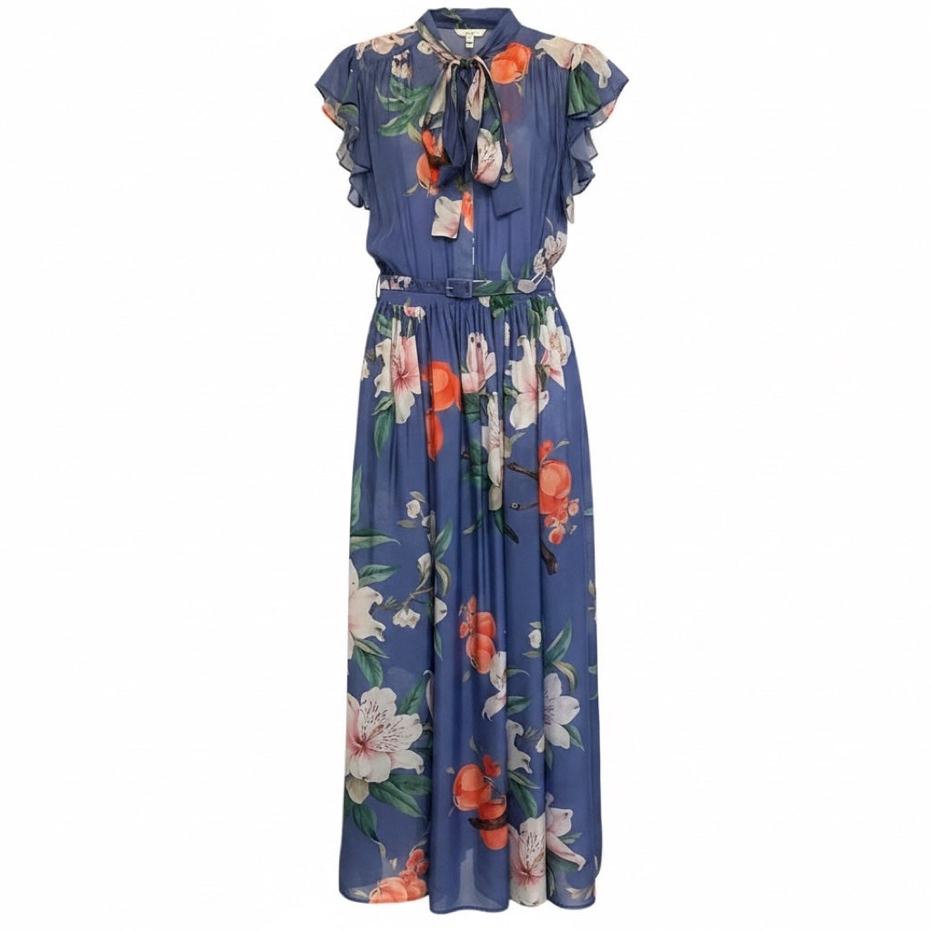 Leo Lin Moonlight Blue Lavish Print Grace Flutter Sleeve Midi Dress