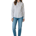 Load image into Gallery viewer, Loro Piana White / Grey / Blue Multi Striped Button Front Linen Shirt / Blouse
