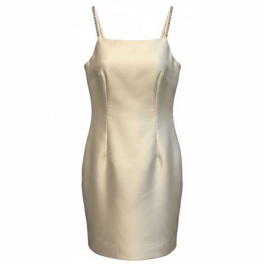 Mestiza Ivory Pearl Embellished Strap Sleeveless Silk Satin Mini Dress