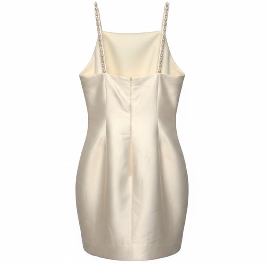 Mestiza Ivory Pearl Embellished Strap Sleeveless Silk Satin Mini Dress