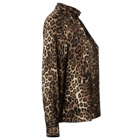 Nili Lotan Brown / Black Leopard Print Silk Blouse
