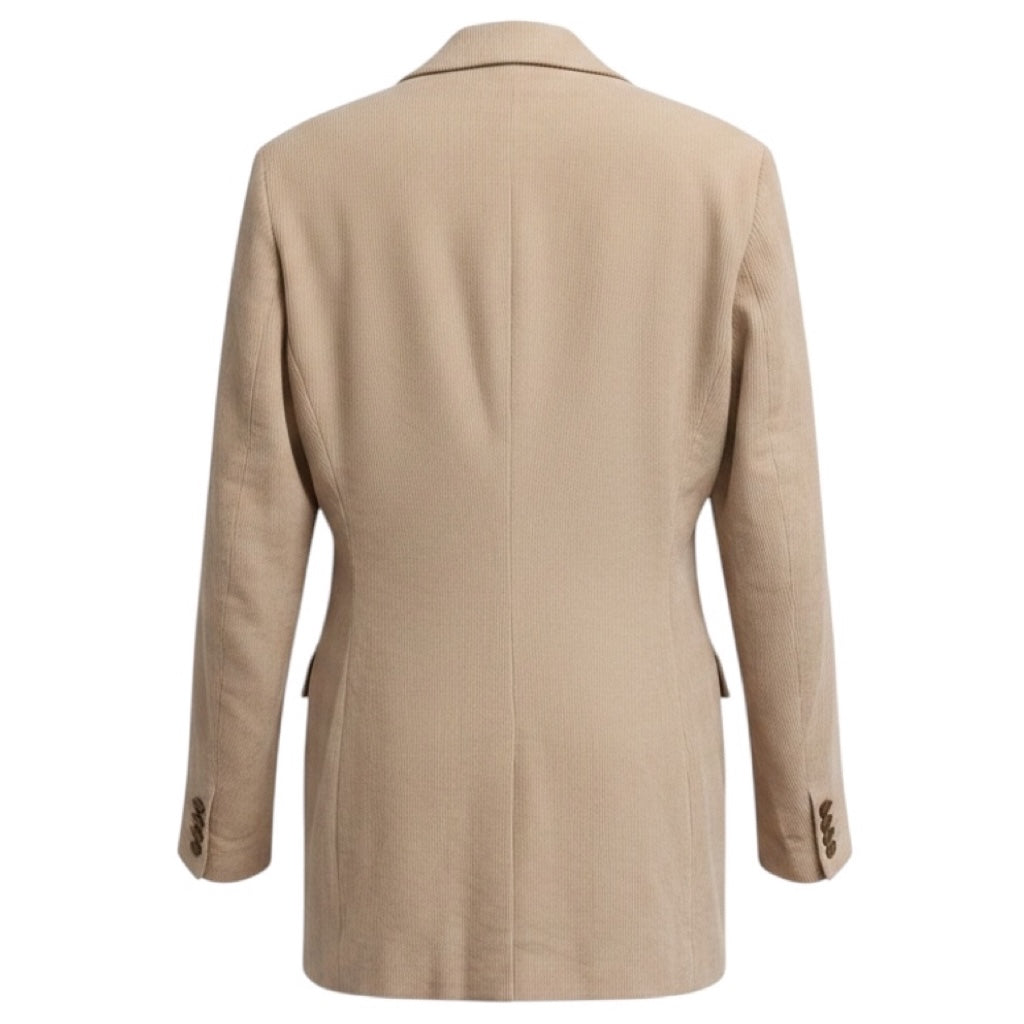 Peserico Beige Double Breasted Velvet Corduroy Blazer Jacket