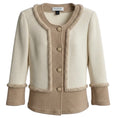 Load image into Gallery viewer, St. John Ivory / Beige Fringed Knit Jacket with Gold Buttons
