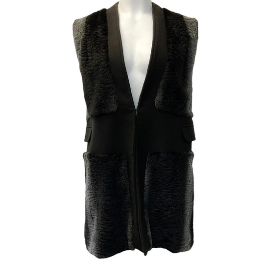 Pologeorgis Grey / Black Wool Vest with Rabbit Fur
