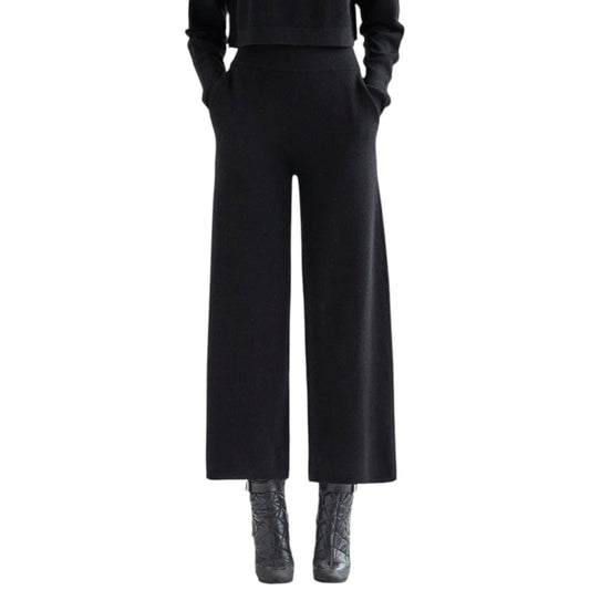 ANNIS MICHA BLACK HIGH WAIST CASHMERE PANT
