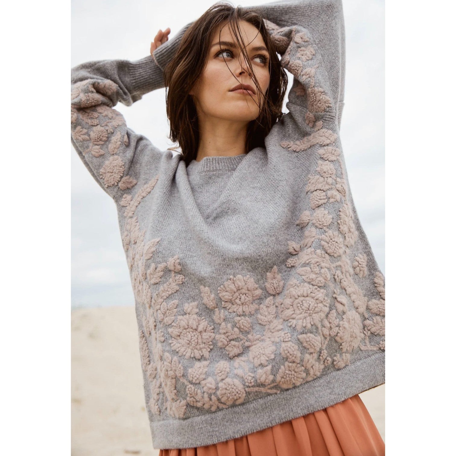 ANNIS MICHELLE GRAY AND ROSE HAND EMBROIDERED SWEATSHIRT