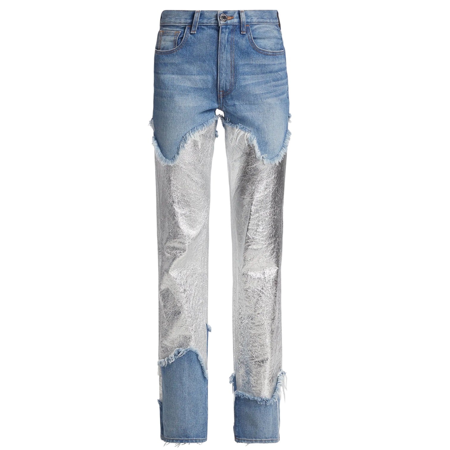 Brandon Maxwell The Stella Metallic Leather Patch Jeans
