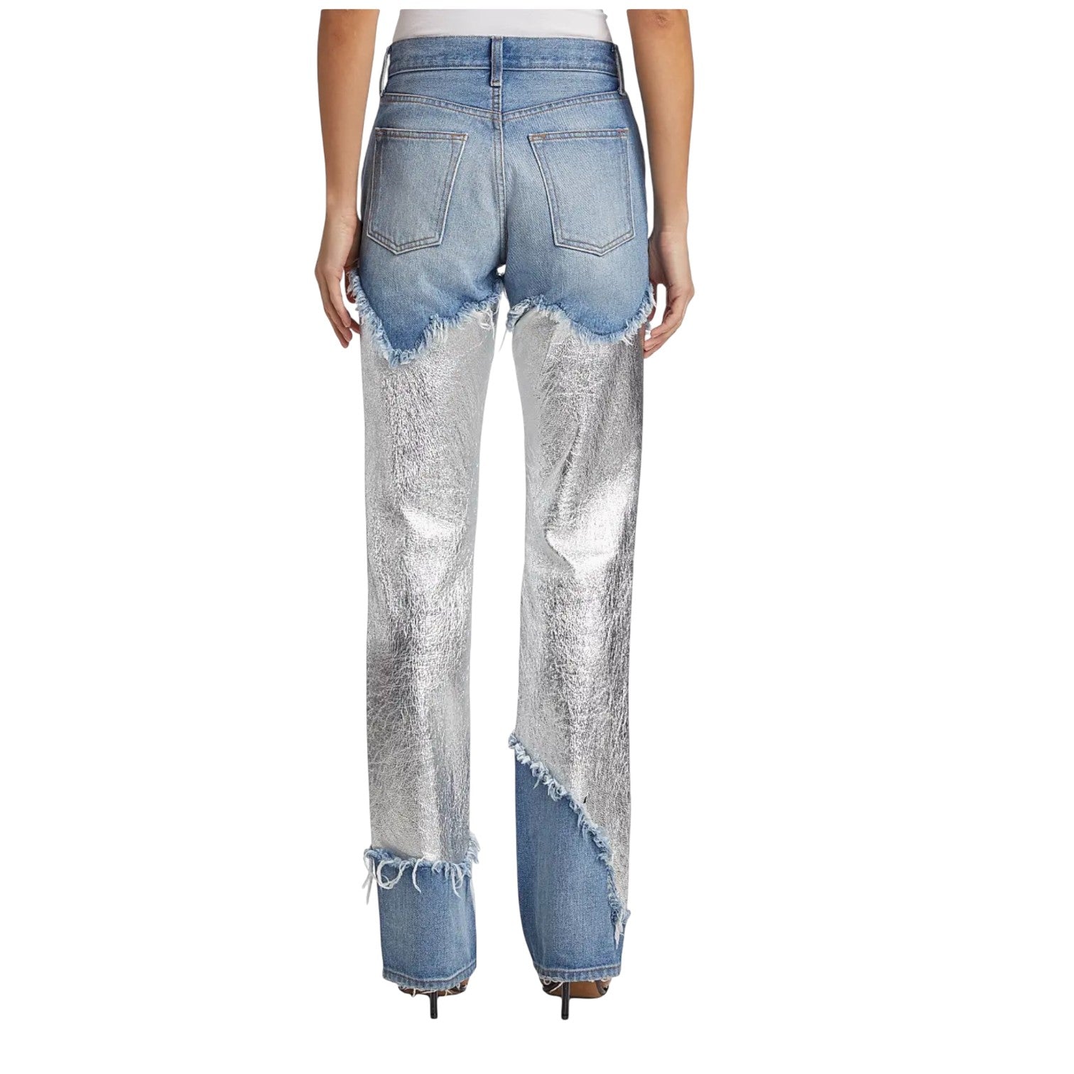 Brandon Maxwell The Stella Metallic Leather Patch Jeans