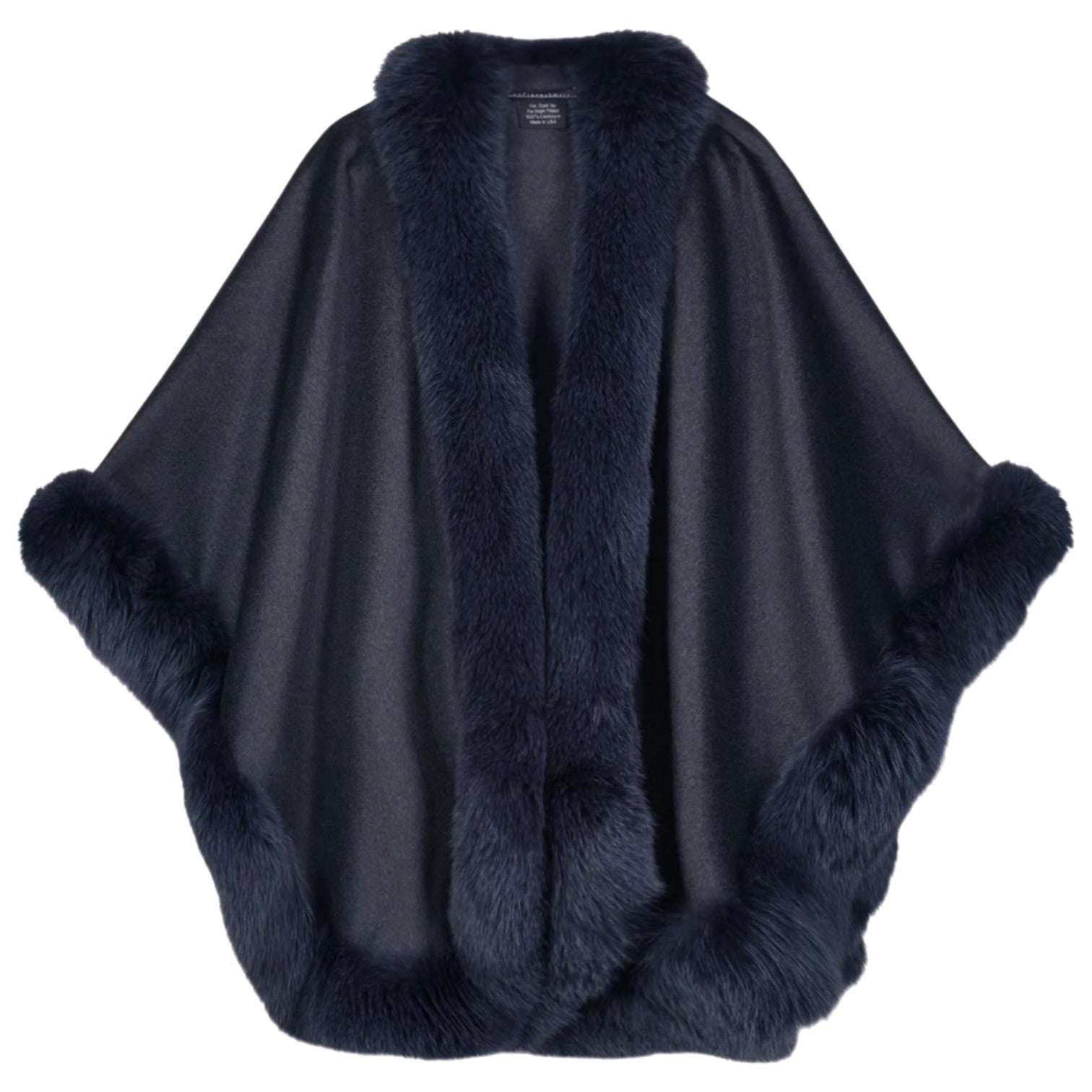 Sofia Cashmere Navy Blue Cashmere Cervinia Fur Trimmed Cape
