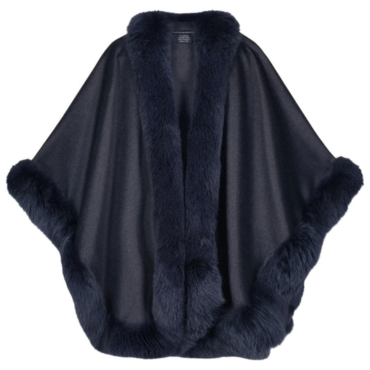 Sofia Cashmere Navy Blue Cashmere Cervinia Fur Trimmed Cape
