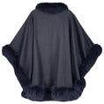 Load image into Gallery viewer, Sofia Cashmere Navy Blue Cashmere Cervinia Fur Trimmed Cape
