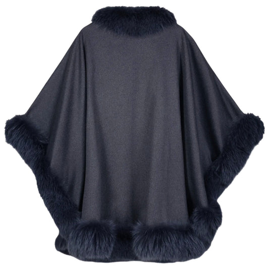 Sofia Cashmere Navy Blue Cashmere Cervinia Fur Trimmed Cape