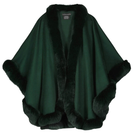 Sofia Cashmere Emerald Green Cervinia Fur Trimmed Cape
