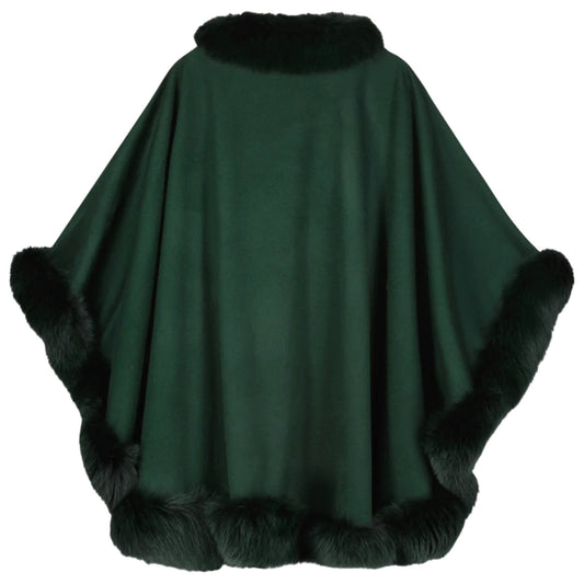 Sofia Cashmere Emerald Green Cervinia Fur Trimmed Cape