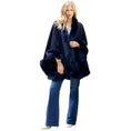 Load image into Gallery viewer, Sofia Cashmere Navy Blue Cashmere Cervinia Fur Trimmed Cape
