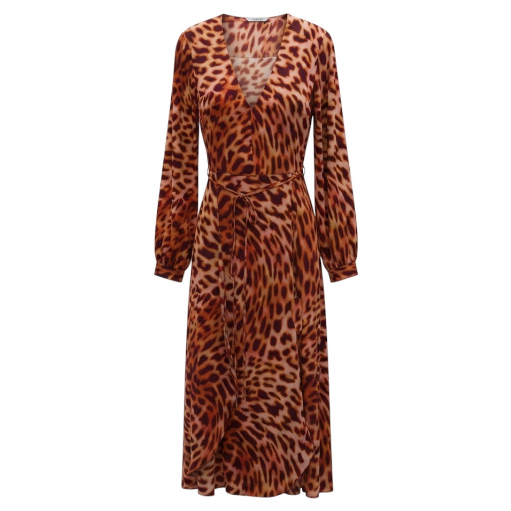 Stella McCartney Peach / Orange Multi Cheetah Print Silk Midi Dress