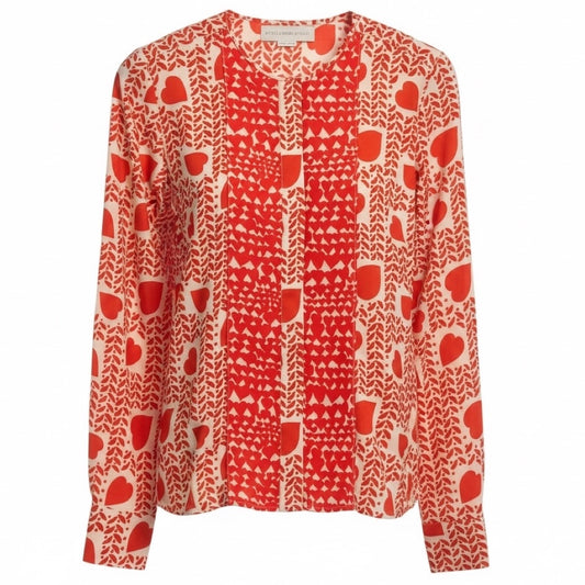 Stella McCartney Ivory / Orange Heart Print Silk Blouse