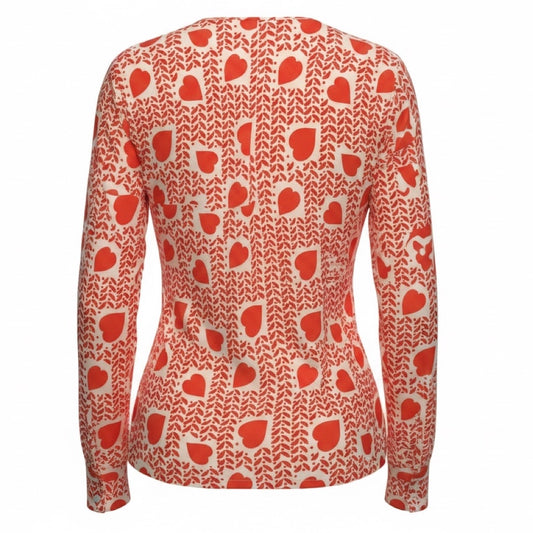 Stella McCartney Ivory / Orange Heart Print Silk Blouse