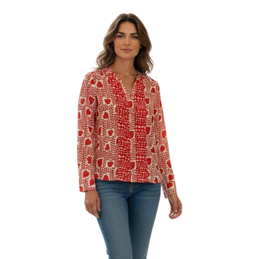 Stella McCartney Ivory / Orange Heart Print Silk Blouse