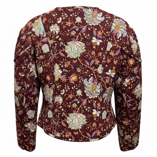 Ulla Johnson Burgundy Multi Heliotrope Floral Print Quilted Silk Anika Jacket