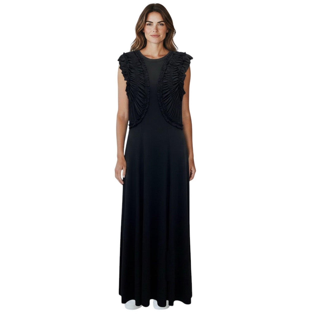 Ulla Johnson Black Ruched Detail Organic Cotton Maxi Dress