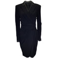 Load image into Gallery viewer, Talbot Runhof Black Botad Tuxedo-Style Long Sleeved V-Neck Crepe Midi Dress
