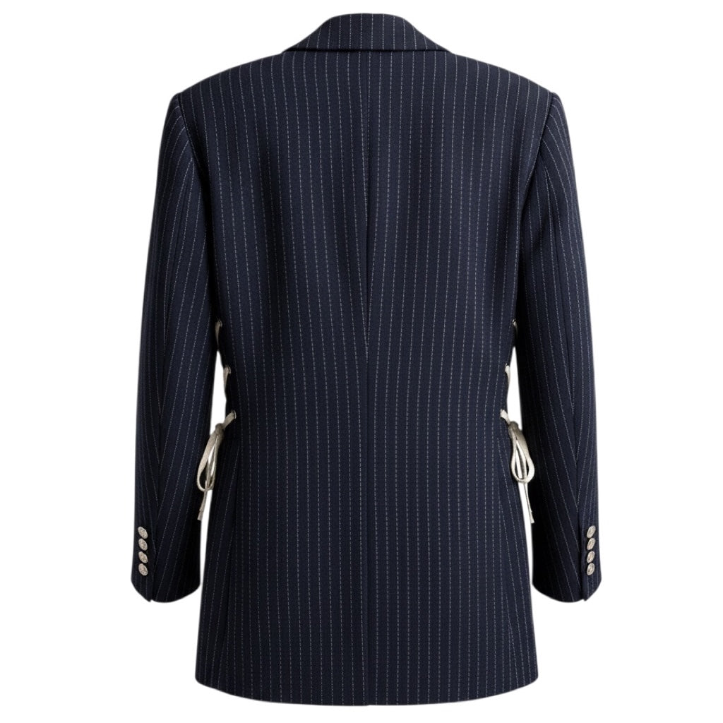 Veronica Beard Navy / White Stripe Taylor Lace Up Side Blazer