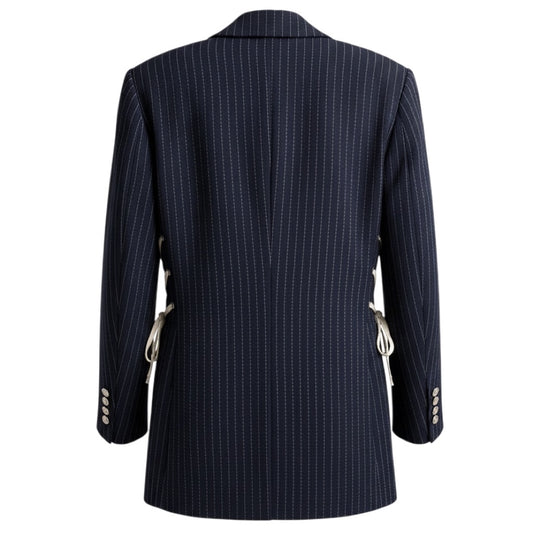 Veronica Beard Navy / White Stripe Taylor Lace Up Side Blazer
