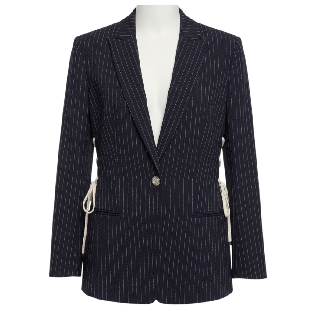 Veronica Beard Navy / White Stripe Taylor Lace Up Side Blazer