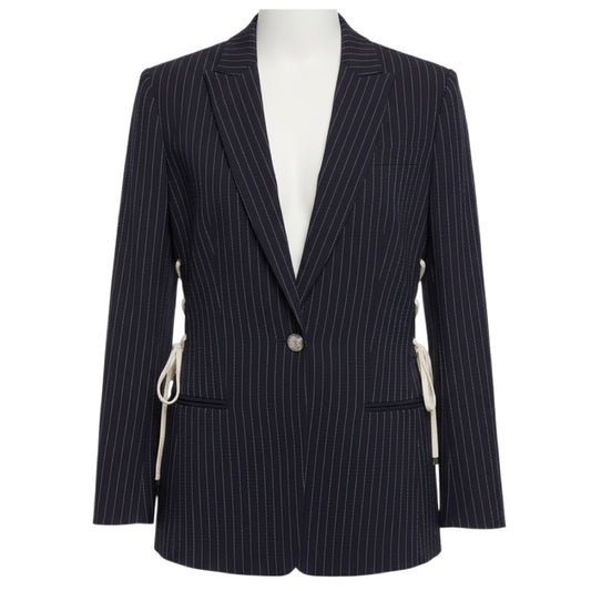 Veronica Beard Navy / White Stripe Taylor Lace Up Side Blazer