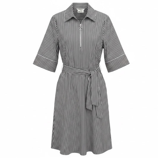 Akris Punto Navy Blue / White Striped Cotton Dress with Belt
