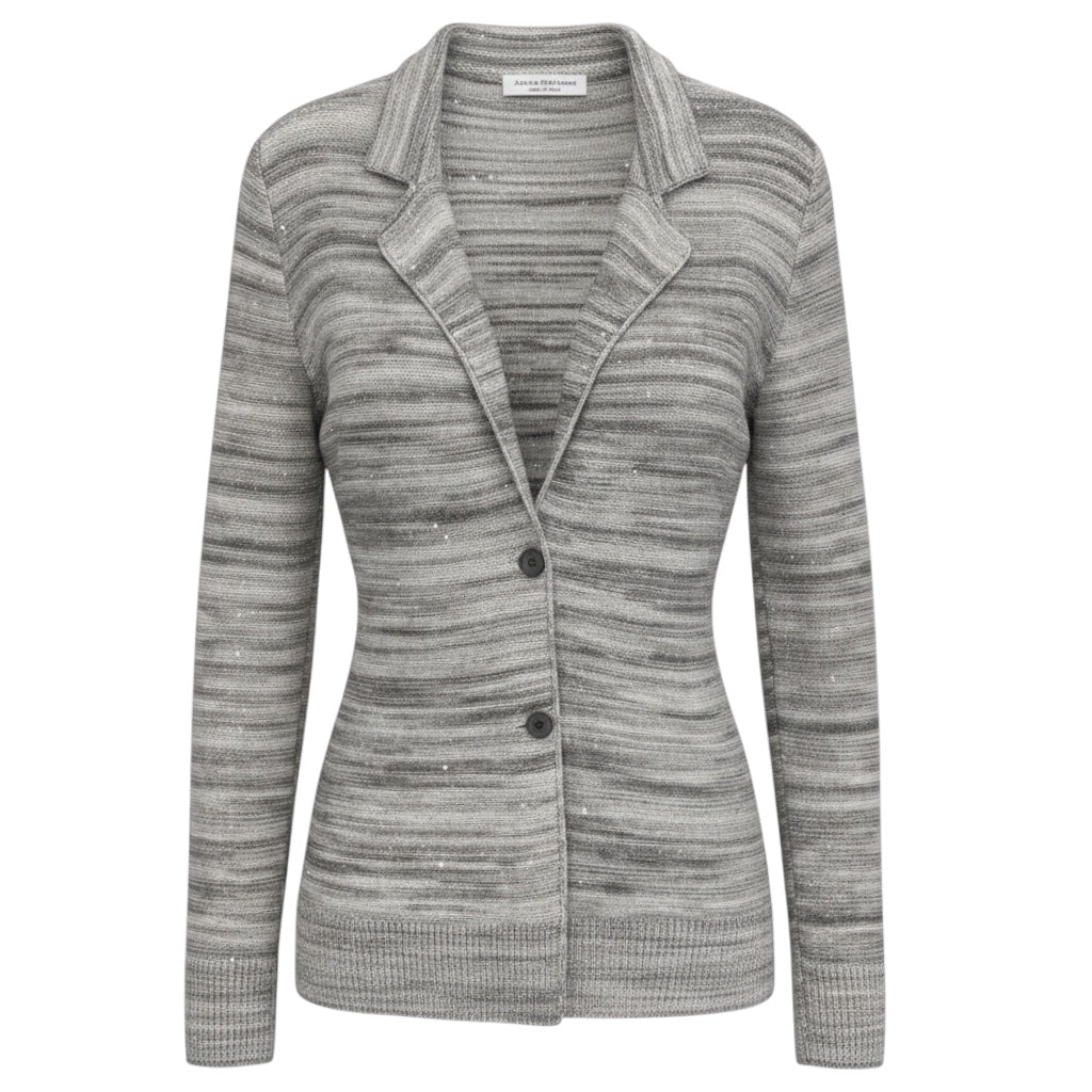 Amina Rubinacci Grey Sequined Marled Wool Knit Sweater Jacket