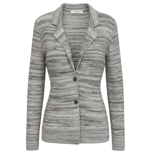 Amina Rubinacci Grey Sequined Marled Wool Knit Sweater Jacket