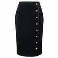 Load image into Gallery viewer, Altuzarra Black Silk Trimmed Crepe Midi Skirt with Gold Buttons
