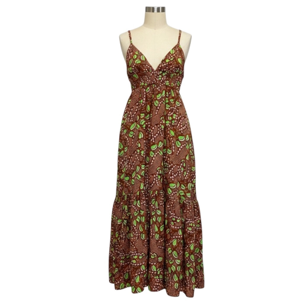 A.L.C. Brown / Green Rhodes Sleeveless V-Neck Linen Flounce Maxi Dress