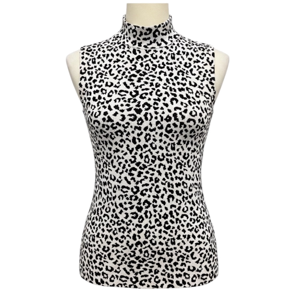 Adam Lippes White / Black Knit Jacquard Sleeveless Turtleneck Top