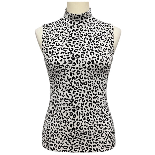 Adam Lippes White / Black Knit Jacquard Sleeveless Turtleneck Top