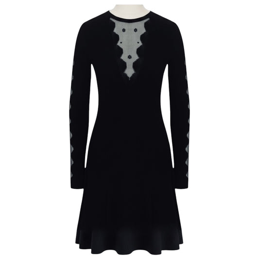 Alexander McQueen Black Mesh Paneled Trapeze Midi Dress