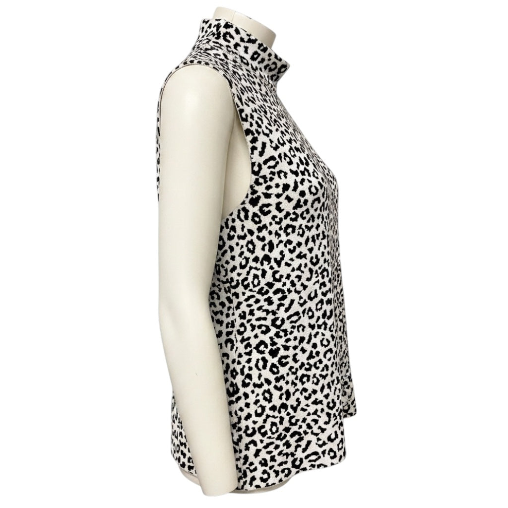 Adam Lippes White / Black Knit Jacquard Sleeveless Turtleneck Top