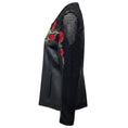 Load image into Gallery viewer, Anne Fontaine Black / Red Rose Embroidered Zip Front Lambskin Leather Cristina Jacket
