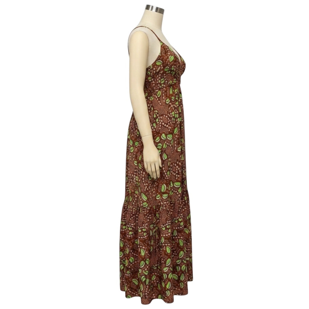 A.L.C. Brown / Green Rhodes Sleeveless V-Neck Linen Flounce Maxi Dress