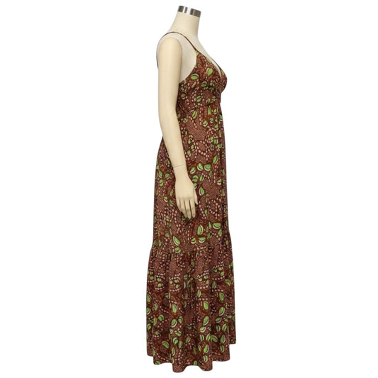 A.L.C. Brown / Green Rhodes Sleeveless V-Neck Linen Flounce Maxi Dress