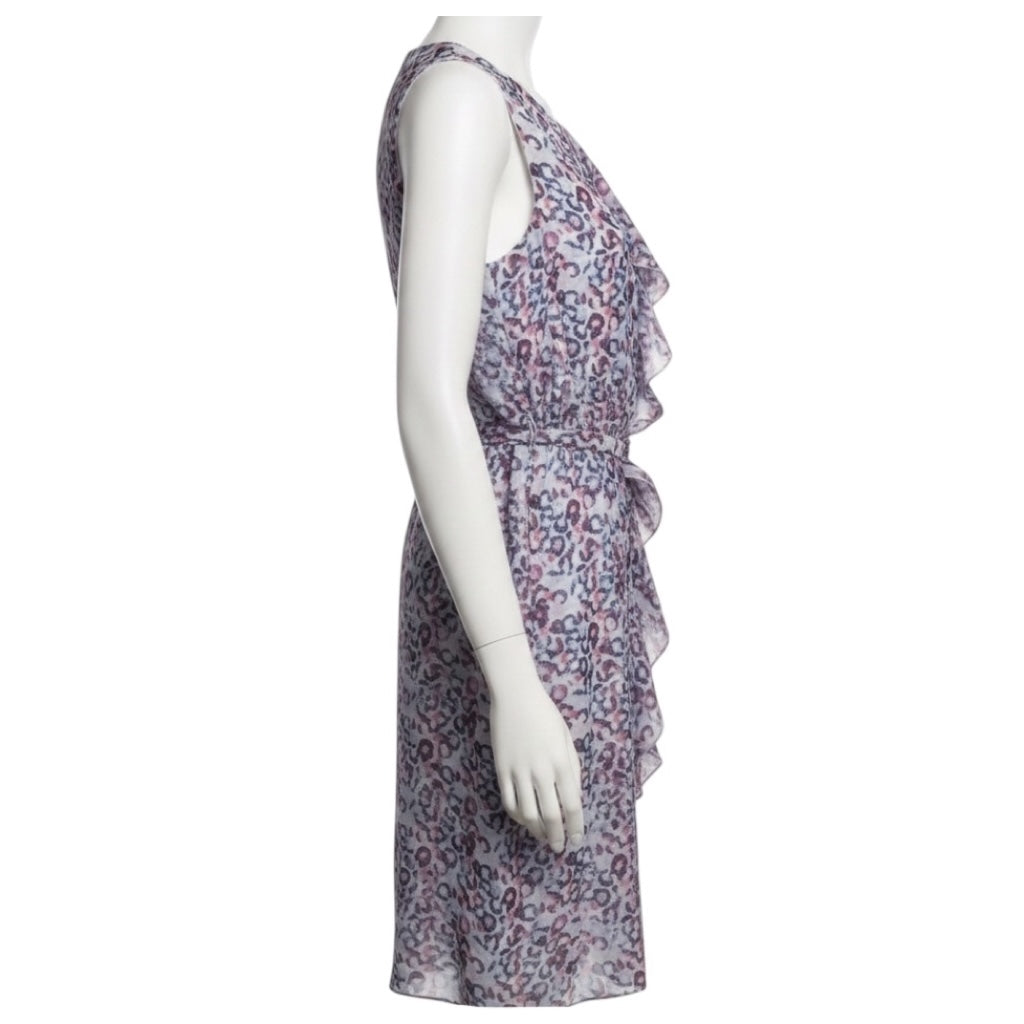 Armani Collezioni Light Purple Multi Printed Sleeveless Silk Midi Dress with Belt