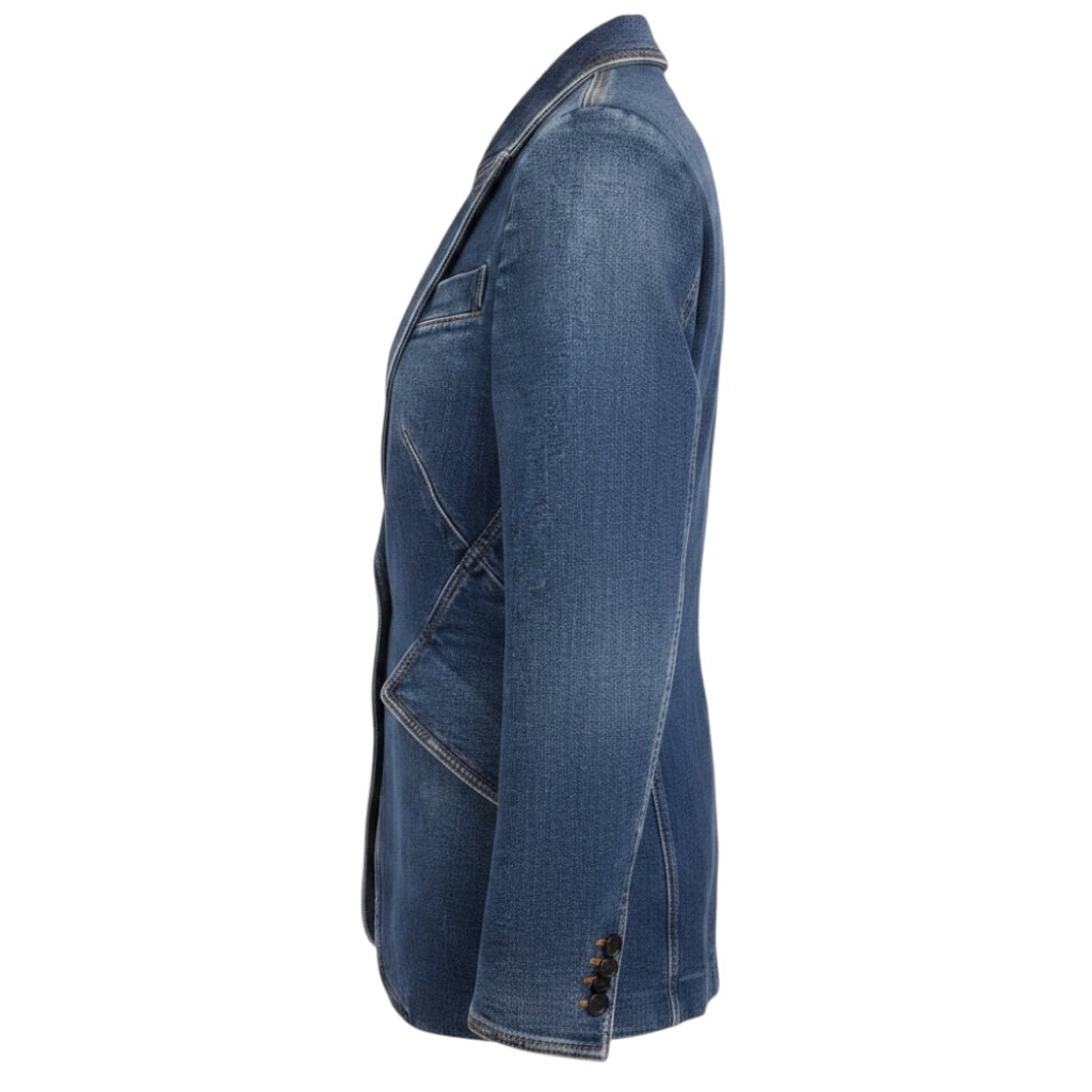 Alexander McQueen Blue Medium Wash One Button Denim Jacket