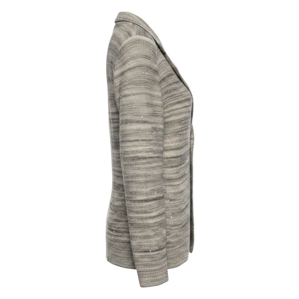 Amina Rubinacci Grey Sequined Marled Wool Knit Sweater Jacket