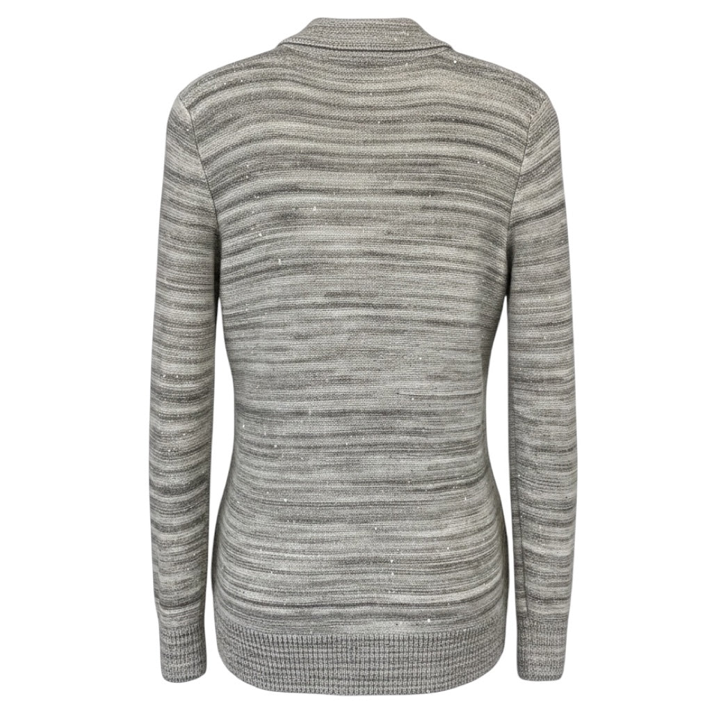 Amina Rubinacci Grey Sequined Marled Wool Knit Sweater Jacket